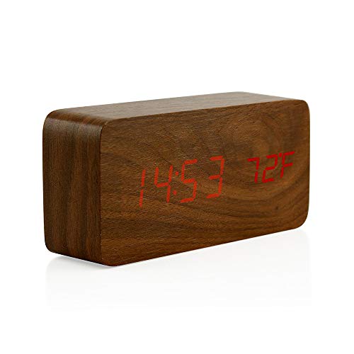 OCT17 Wooden Digital Smart Alarm Clock with USB Power - Brown