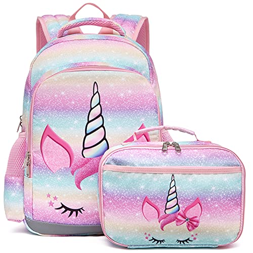 OctSky Unicorn Backpack for Girls with Chest Strap and Lunchbox"
