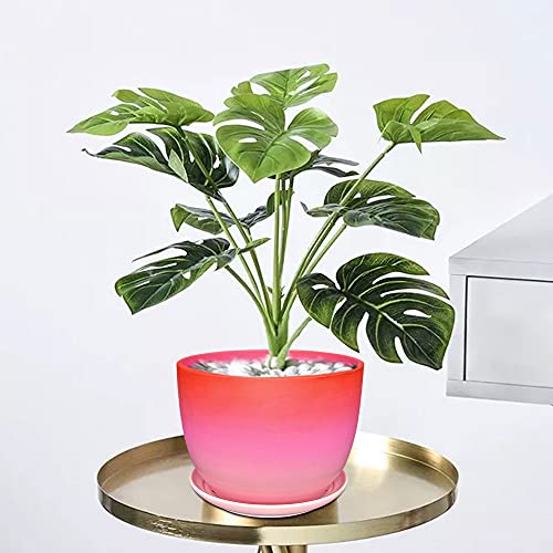 Odeyina Ceramic Plant Pot 6.7 Inches with Drainage Hole and Saucer Gradient Flower Pot for All Houseplants Succulents Bonsai Modern Indoor and Outdoor Planter Pot Pack of 1 - Red Pink
