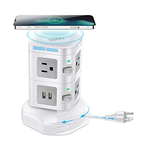 ODOM Power Strip Tower with Fast Wireless Charger