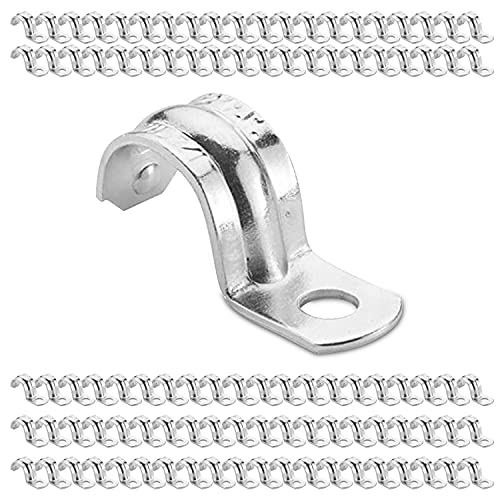 OhLectric 1 Hole 3/4 Inch EMT Pipe Strap | Reinforced Rib, Hole for Extra Strength | Snap-On Installation | Zinc-Plated Steel Pipe Clamp to Secure EMT Conduit | Pack Of 100; OL-42964
