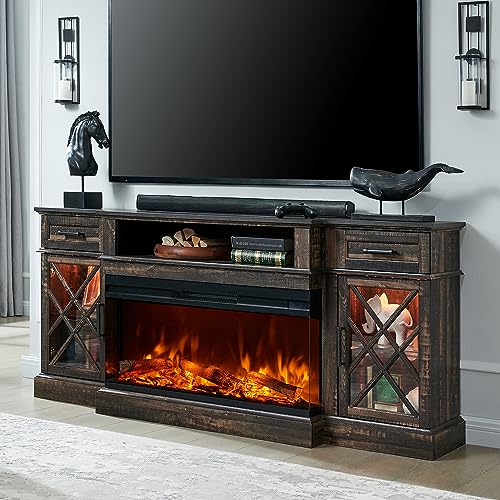 OKD Glass Farmhouse Fireplace TV Stand