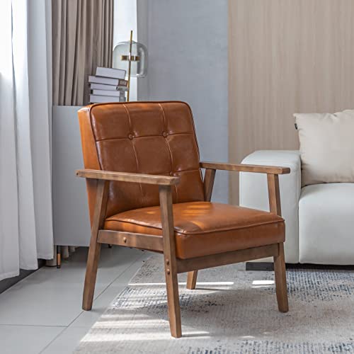 Okeysen Mid Century Modern Leather Accent Chair, Brown
