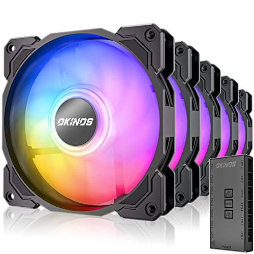Okinos A12 RGB Fans, 5V 3-Pin Addressable RGB Fans, 120mm RGB Fan, RGB Case Fans 5 Packs, PC Fans 4-Pin PWM & 3-Pin ARGB, AIR Series 5 Packs with Controller