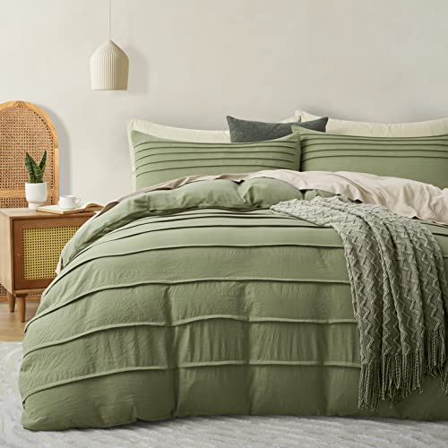 Oli Anderson Sage Green Duvet Cover - Pleated Queen Size