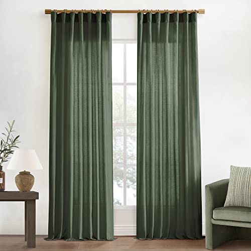 Olive Green Linen Curtains for Living Room