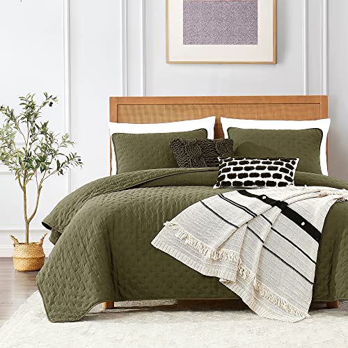 Olive Lightweight Soft Bedspread Coverlet, Sage Quilted Blanket Thin Comforter Bed Cover