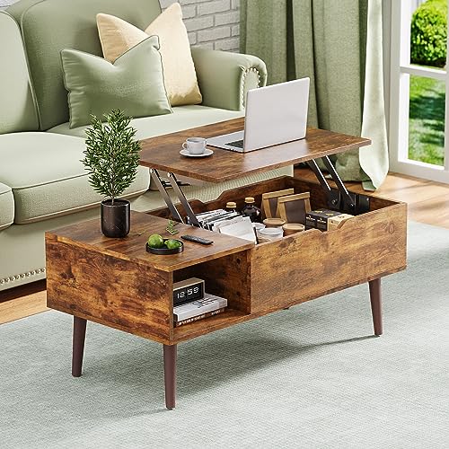 OLIXIS Lifting Coffee Table with Storage Shelf and Hidden Compartment