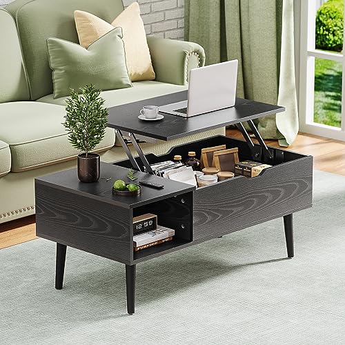 OLIXIS Wooden Coffee Table with Lifting Tabletop and Hidden Compartment