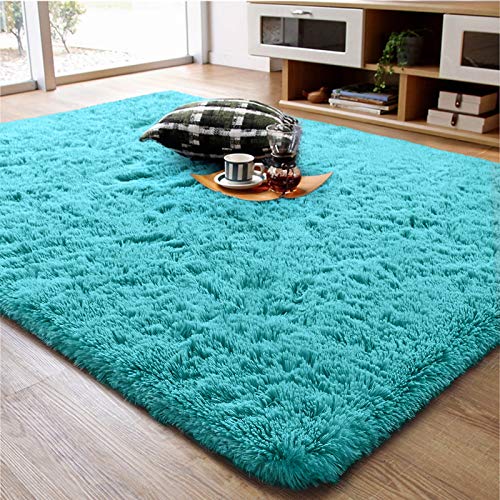 Teal Blue Plush Shag Rug for Living Room and Bedroom