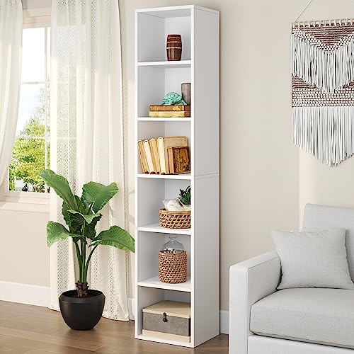 Farfarview 66 Inch White Tall Narrow Bookshelf for Small Spaces, 5-tier  Modern Freestanding Cube Bookcase - ShopStyle