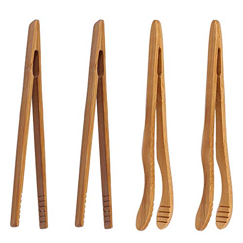 ONERUSUS 4-Pack Bamboo Toaster Tongs: Reusable Wood Cooking Utensils