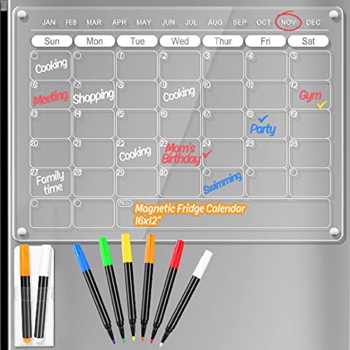 AITEE Acrylic Magnetic Dry Erase Board and Calendar for Fridge, Clear Set  of 2 Dry Erase Board Calendar for Refrigerator Reusable Planner, Includes 6