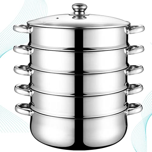 5-Tier Stainless Steel Steamer Pot (28cm) for Cooking and Steaming