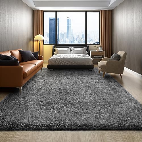 Ophanie Grey Fluffy Shag Rug: Soft Plush Floor Decor for Kids & Adults
