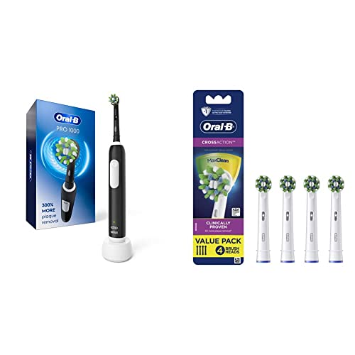 Oral-B Pro 1000 Electric Toothbrush, Black with 4 Replacement Brush Heads