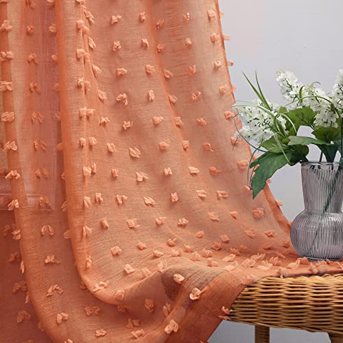 Orange Boho Curtains for Nursery with Pompom Embellishments