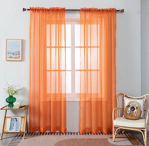 Orange Sheer Curtains - 108 Inches Extra Long