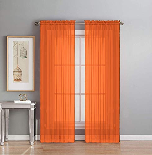 Orange Sheer Voile Window Panel Curtain Set