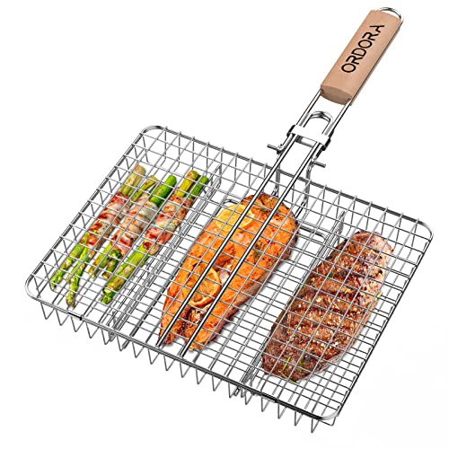 ORDORA Stainless Steel BBQ Grilling Basket for Meat, Steak, Shrimp, Vegetables