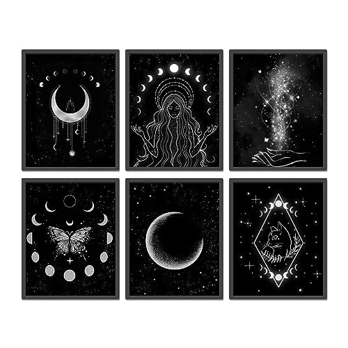 Silver Moon and Stars Art Print Set - 6 Pieces, 8x10in
