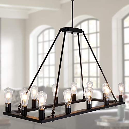 OSAIRUOS Rectangle Vintage Chandelier Kitchen Island Rustic Pendant Farmhouse Antique Industrial Chandeliers Ceiling Light Fixture for Dining Living Room Cafe Hallways Entryway 12 Lights W39''