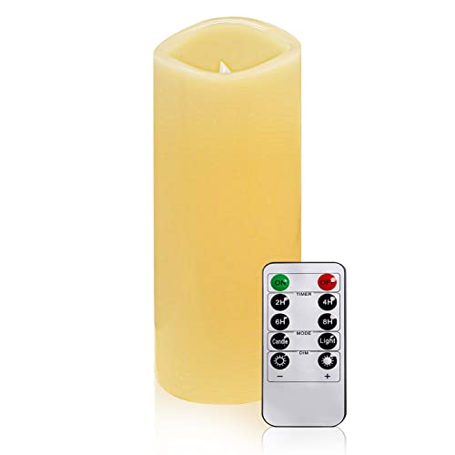 OSHINE Flameless Candles, Set of 1Real Wax Battery Operated Candles, Ivory Flickering Pillar, Electric LED Candles with 10-Key Remote and 24 Hours Timer for Home Decor (D2.2 x H6)