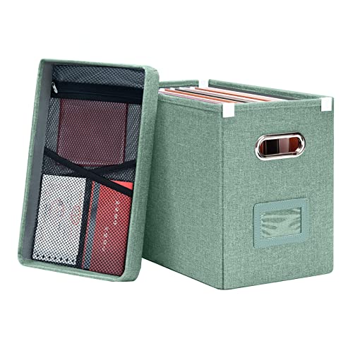 Oterri Collapsible File Box with Mesh Pocket, Green