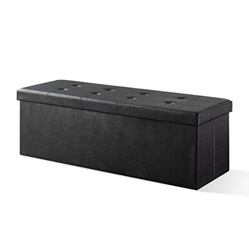 Otto & Ben Folding Chest with Memory Foam Seat Tufted Faux Leather Trunk Bedroom Ottomans Bench End Table, 45 Inch, Black