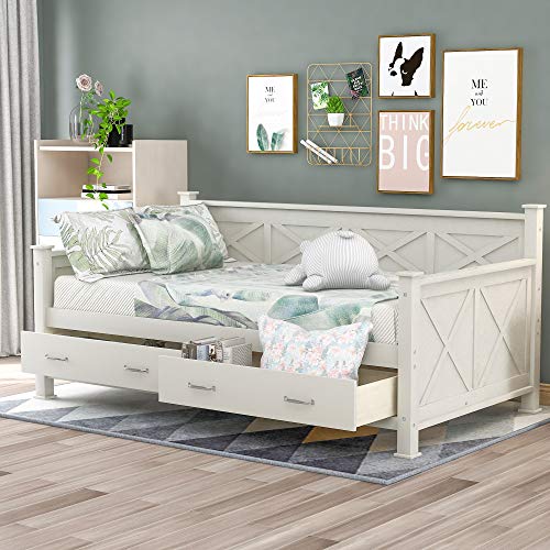 Oudiec Kids' White Daybed with Storage Drawers