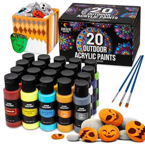 Outdoor Acrylic Paint Set - 20 Tubes with Glow in the Dark Effect