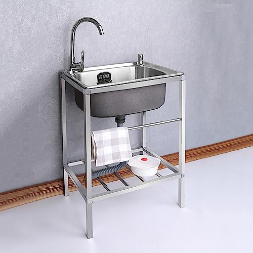 VINGLI 24-Inch Laundry Sink with Cabinet and Pull-Out Sprayer Faucet,  Stainless Steel Utility Sink with Cabinet and Drawer Combo, Cabinet with  Sink