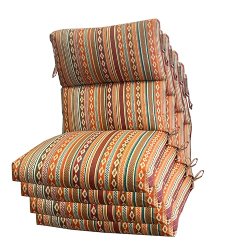 Outdoor High Back Patio Chair Cushion in Orange Trible Stripe