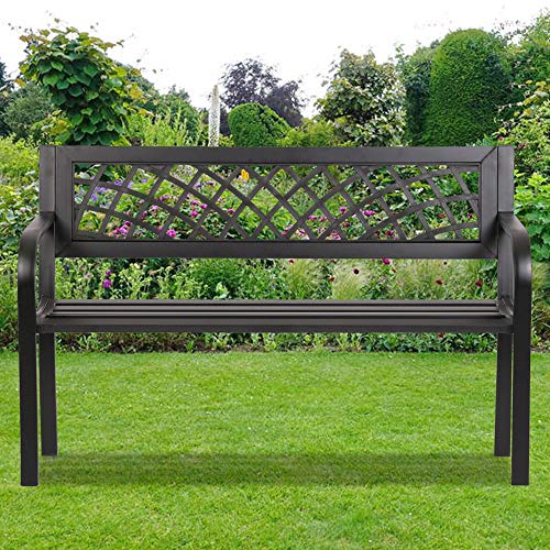 Outdoor Metal Garden Bench - 400 lbs Cast Iron Steel Frame Chair