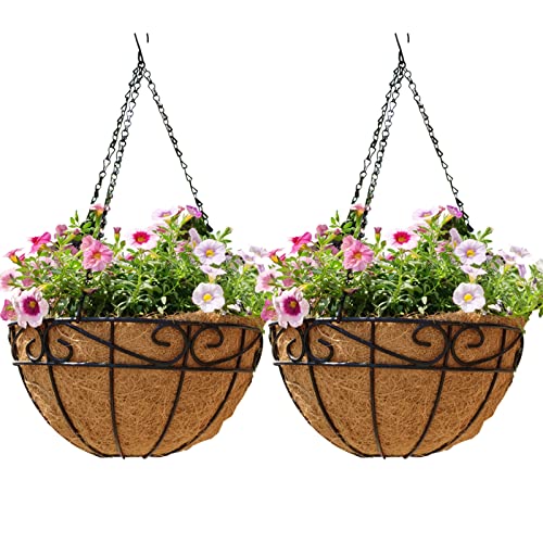 Outdoor Metal Hanging Planters Basket (2pack, 12 inch)