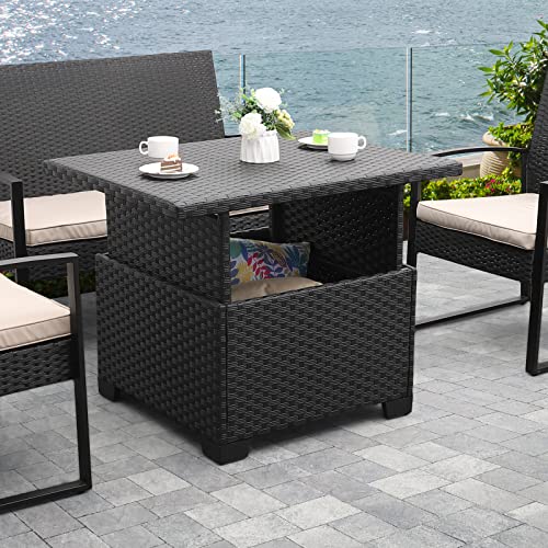 Outdoor Rattan Coffee Table with Hidden Storage