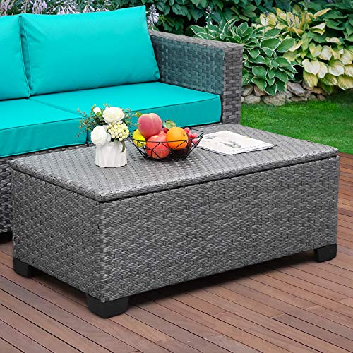 Outdoor Storage Table - All-Weather Wicker Patio Coffee Table