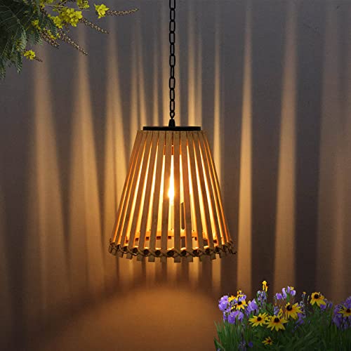 Outdoor Waterproof Solar Lantern - Natural Bamboo Woven Decorative Chandelier