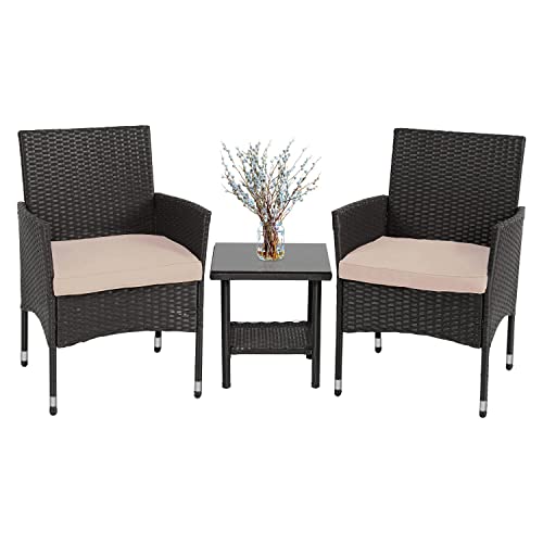 Outdoor Wicker Bistro Rattan Chair Set with Coffee Table
