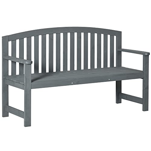 Outdoor Wood Bench with Slatted Seat and Backrest