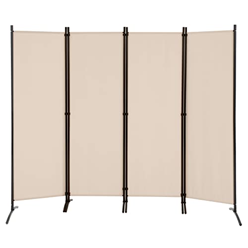 Beige 4 Panel Portable Room Divider for Office and Bedroom