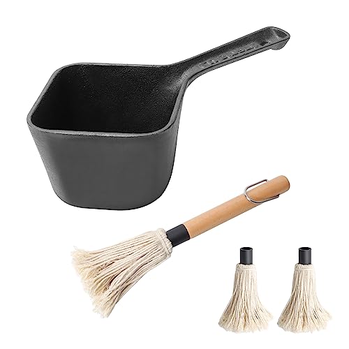  Cast Iron Sauce Pot and BBQ Mop Brush Set for Grilling