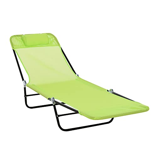 Outsunny Green Mesh Chaise Lounge Chair with 6-Position Reclining