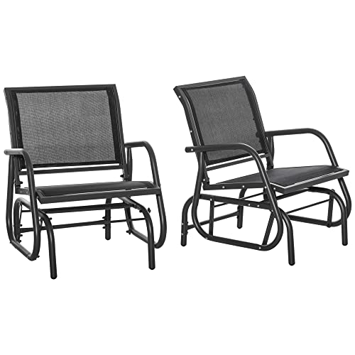 Outsunny 2-Piece Metal Frame Swing Glider Chair for Outdoor Spaces, Black