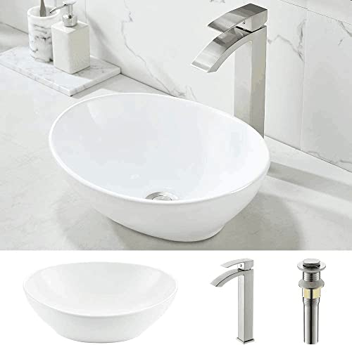 Oval Vessel Sink with Faucet and Drain Combo