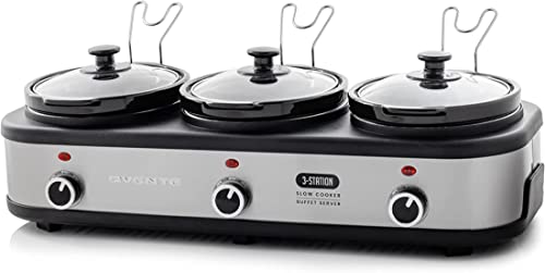  Sunvivi Double Slow Cooker,2 Pot Small Mini Crock Buffet  Servers and Warmer,Dual Pot Oval Manual Slow Cooker with Adjustable Temp  Removable Ceramic Pot,Stainless Steel, Total 2.5 Quarts Black: Home &  Kitchen