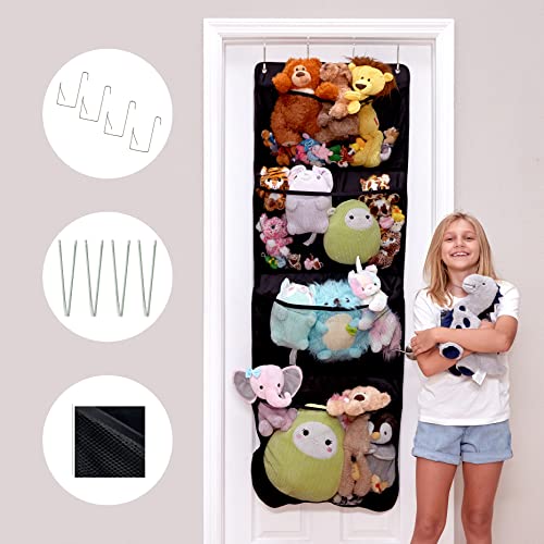 Stuffed Animal Storage Bag Over The Door Stuff Animals Organizer with 4  Large Pockets Hanging Mesh Bags for Baby Plush Toys
