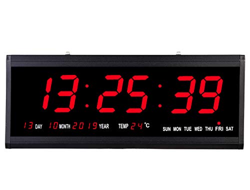 Oversized LED Digital Wall Clock with Temperature and Date Display