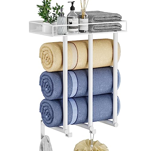 Ovicar Bathroom Towel Rack with Metal Shelf & 3 Hooks