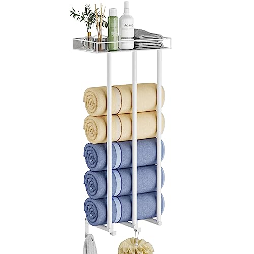Ovicar Towel Rack with Metal Shelf & Hooks - Efficient Bathroom Towel Storage